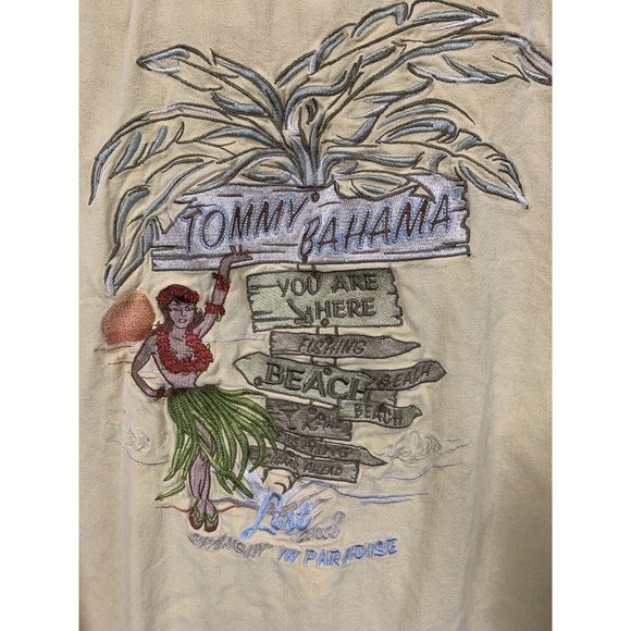 Tommy Bahama Sz L Lost In Paradise‎ Hawaiian Shirt Yellow Embroidered - Picture 2 of 9